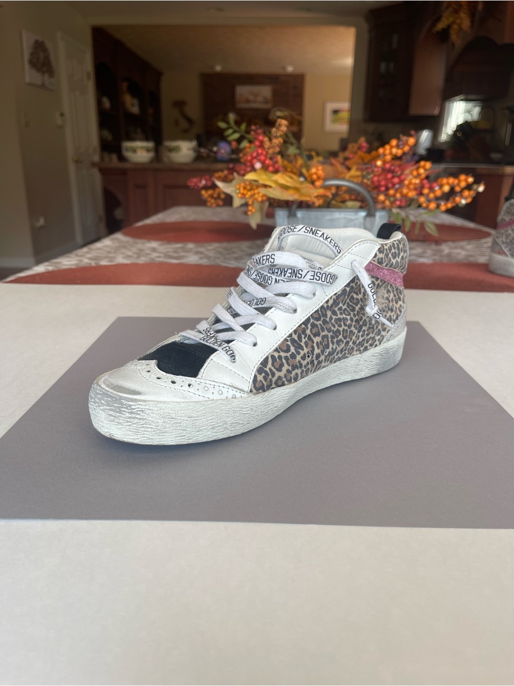 GOLDEN GOOSE Mid Star in Leopard, Beige Brown Leo/black, Made in Italy, Size 38
